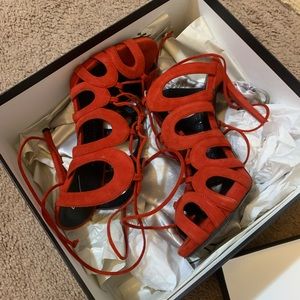 Giuseppe Zanotti red suede cut out heels